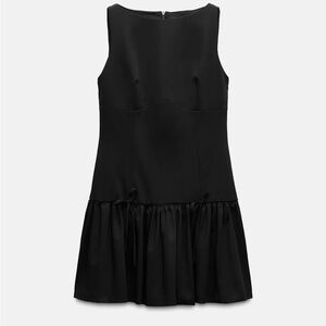 NWOT Zara Black Sleeveless Dress Ruffled Hem Bow Detail - XS 2025 LIMITED ED